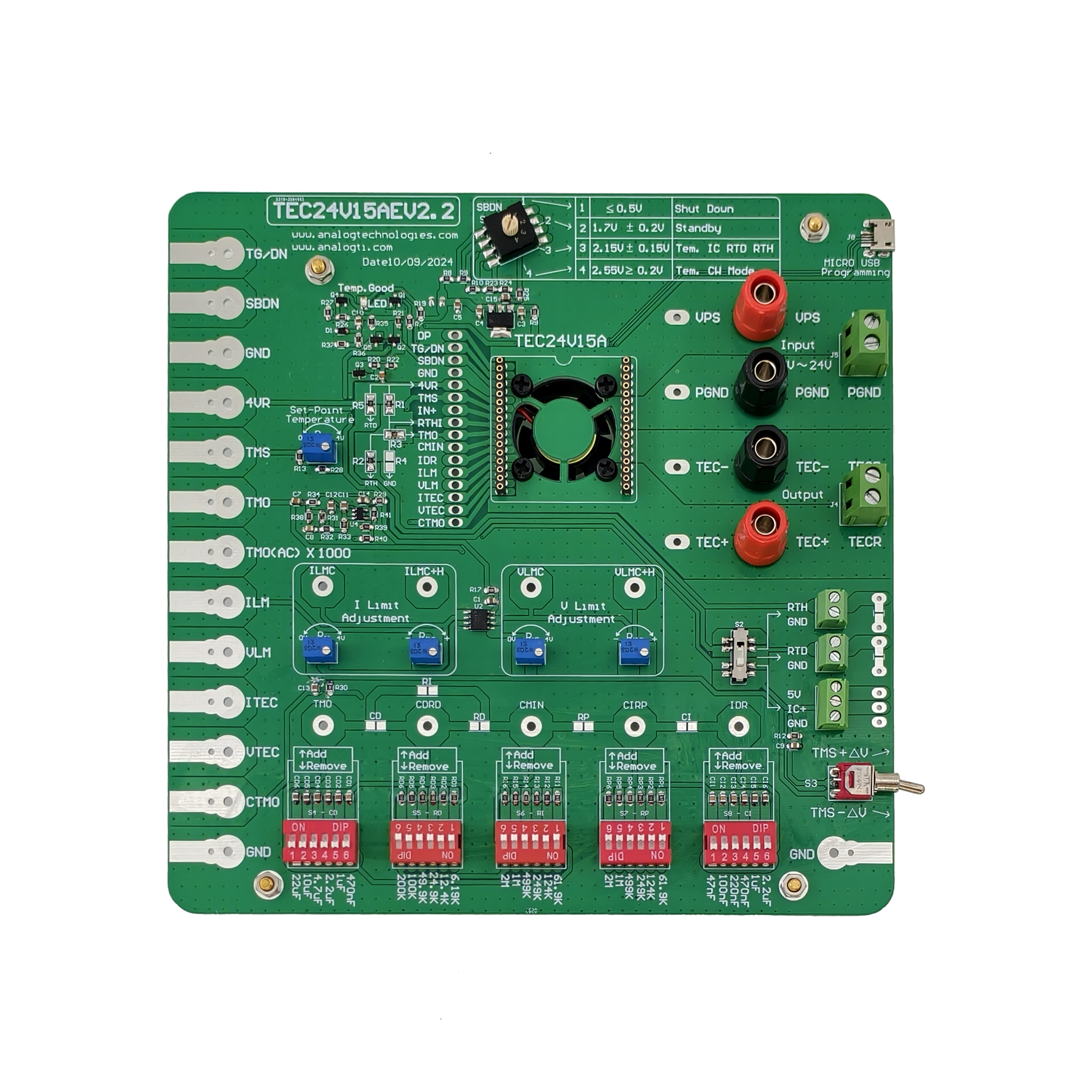 TEC24V15AEV2.2 universal evaluation board for high voltage high current TEC controllers